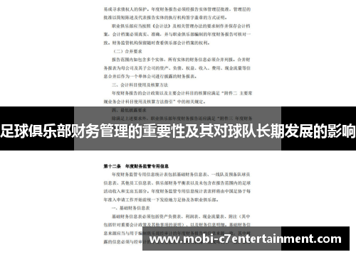 足球俱乐部财务管理的重要性及其对球队长期发展的影响